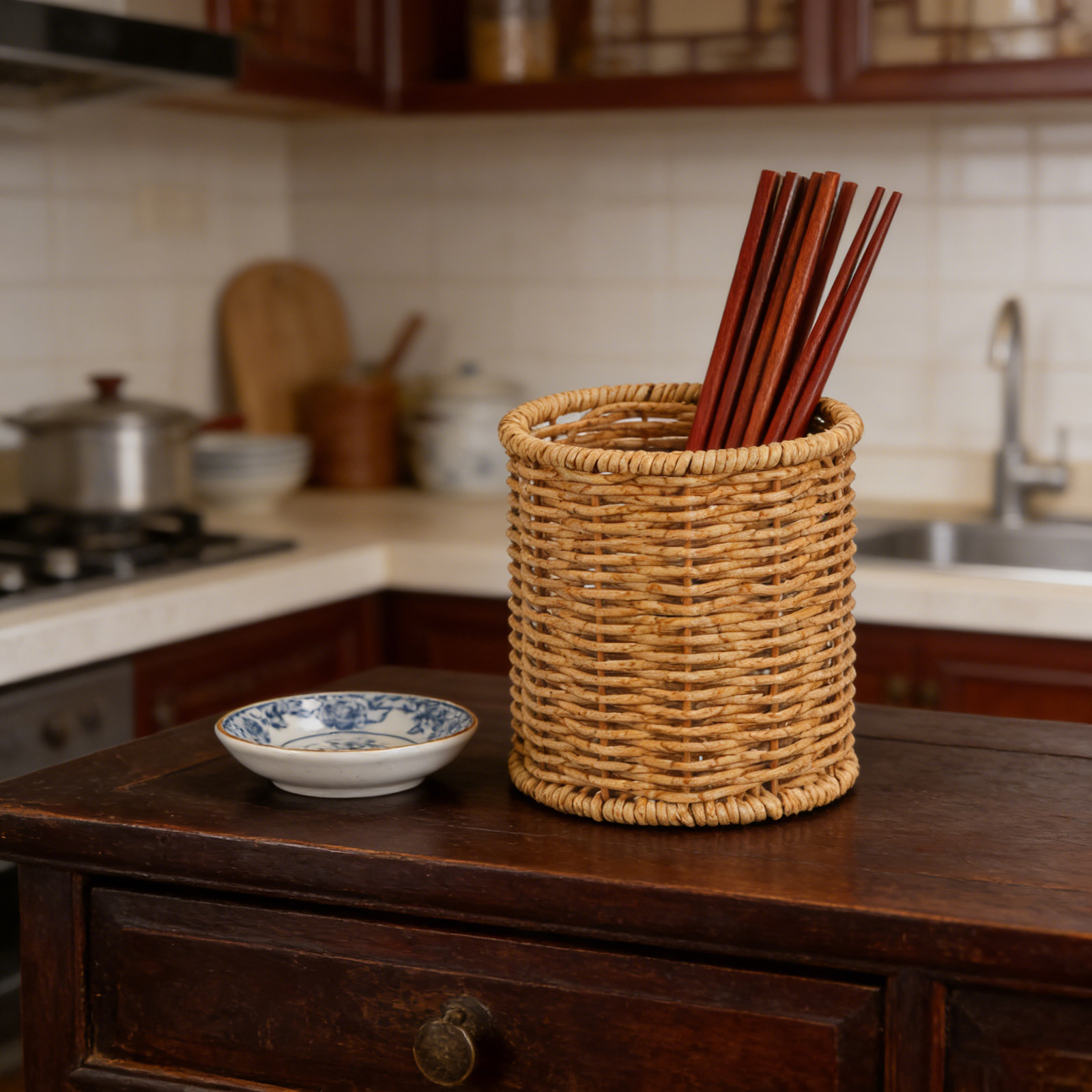 Kitchen Utensil Holder - Chopsticks Holder Basket Plastic Round Utensil