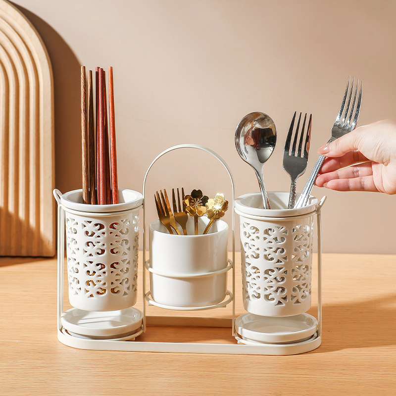 Kitchen Utensil Holder - Creative Ceramic Kitchen Utensil Holder Drainage
