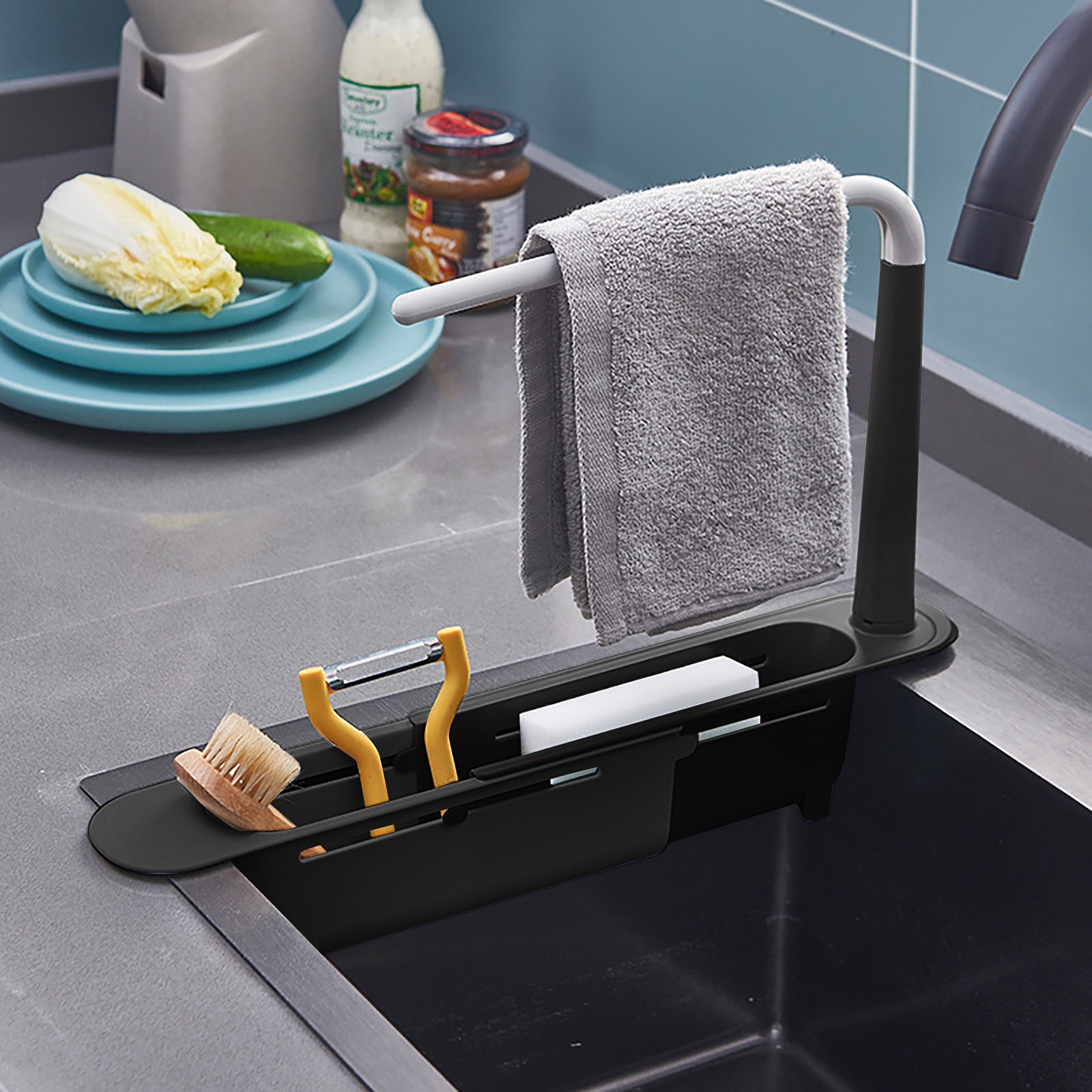 elescopic Sink Shelf Drainer R - Kitchen Gadgets Rack Storage ulasan dan harga
