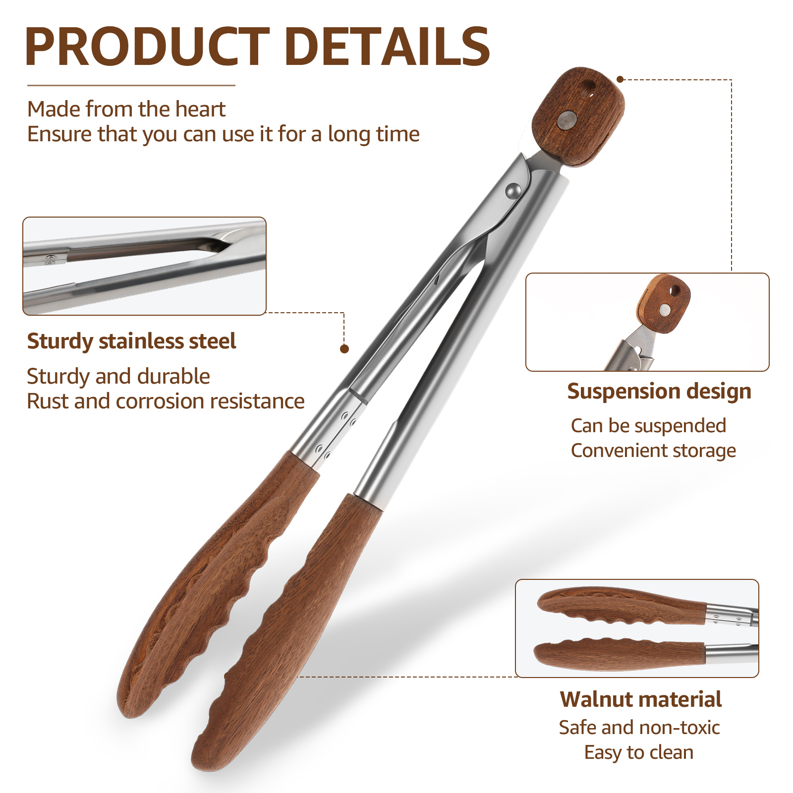 2/3 Pcs Food Tongs Walnut Wood - Kitchen Gadgets Pakistan ulasan dan harga
