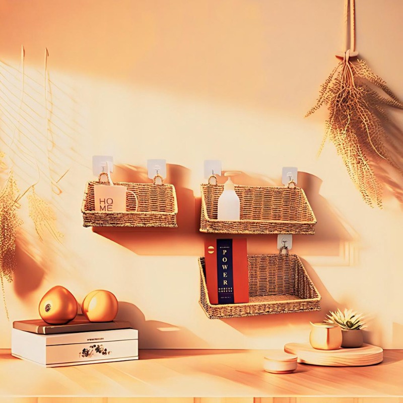 Woven Rattan Hanging Storage B - Kitchen Gadgets Rack Storage ulasan dan harga
