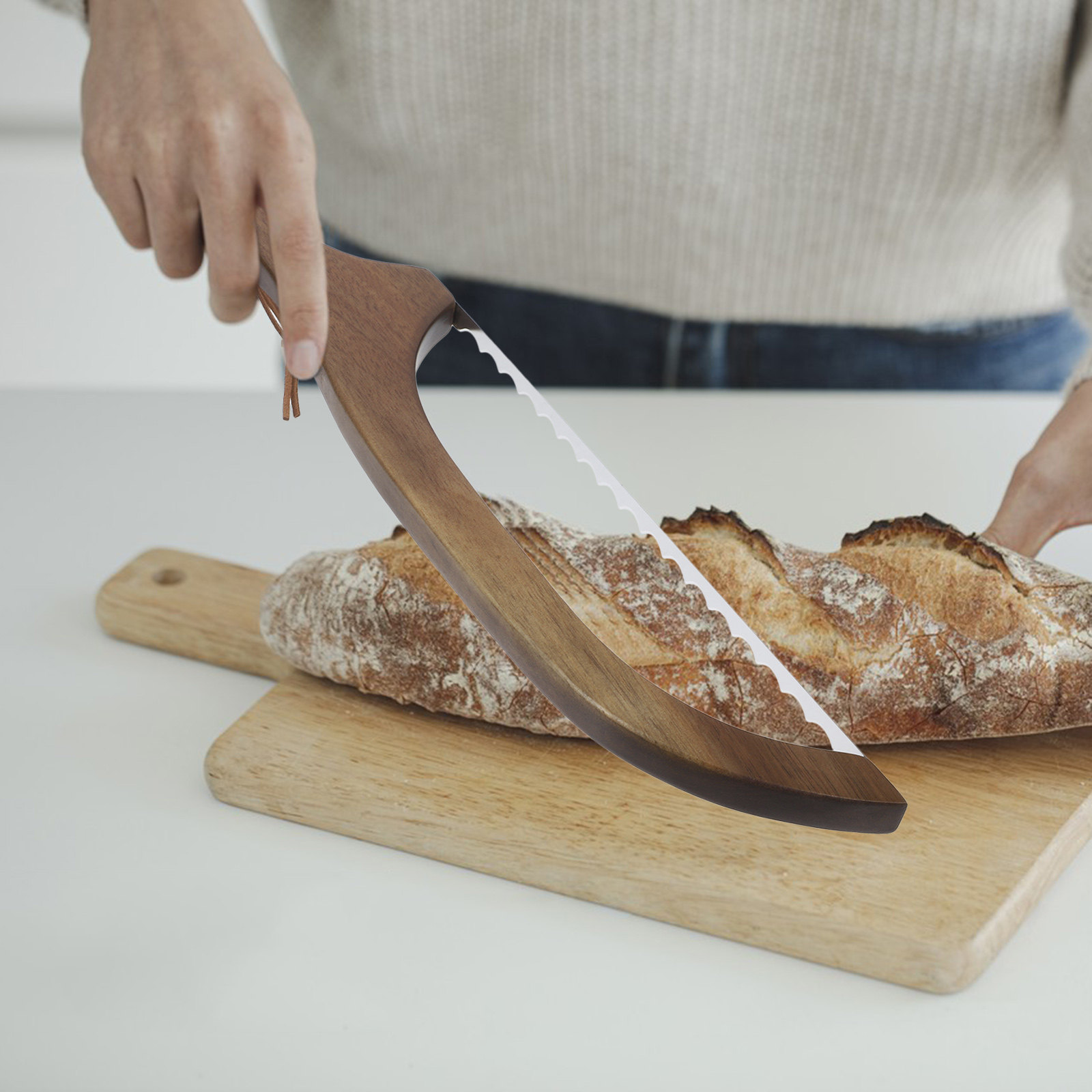 1Set Wood Bread Cutter Ergonom - Kitchen Gadgets Cutting Tools ulasan dan harga